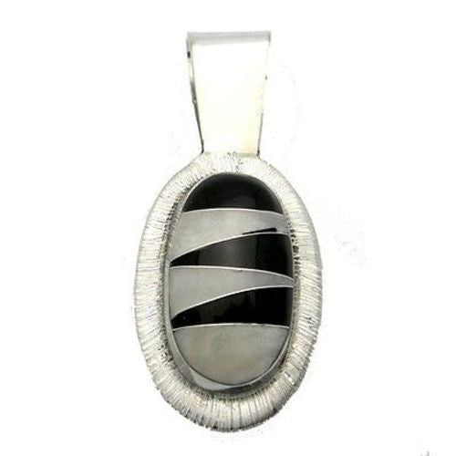 Onyx and Mother of Pearl Zig Zag Pendant Handmade and Fair Trade