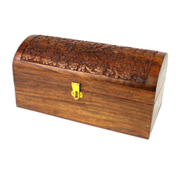 Handmade Carved Wood Chest - Flowers Design Handmade and Fair Trade