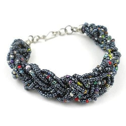 Black Six Strand Braid Beaded Bracelet Handmade and Fair Trade