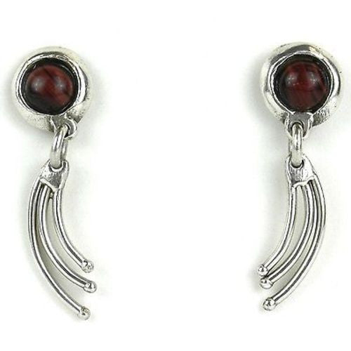 Silverplated Spray and Tiger Eye Post Earrings - Brass Images (E)