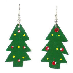 Painted Tin Christmas Tree Earrings Handmade and Fair Trade