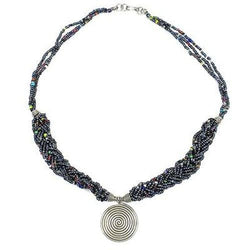 Single Spiral 'Elegance' Braided Black Bead Necklace Handmade and Fair Trade