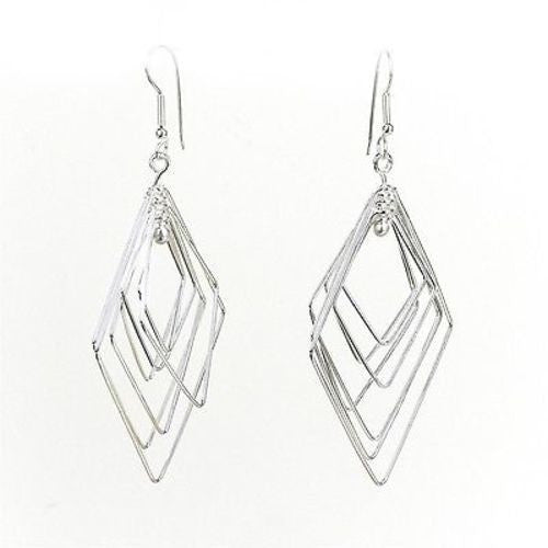 Large Silverplated Seven Rhombi Earrings Handmade and Fair Trade