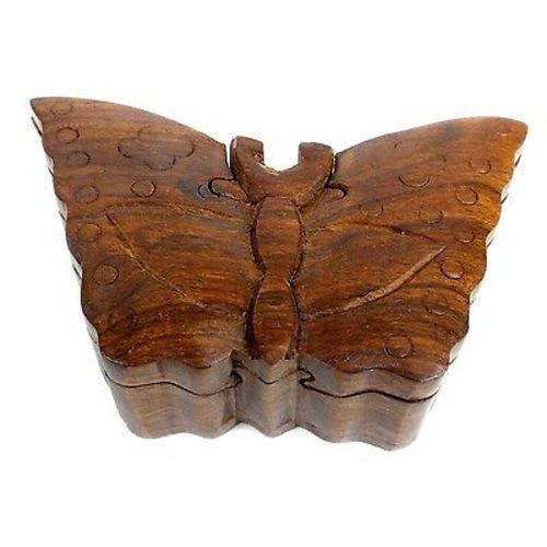 Handcrafted Sheesham Wood Butterfly Puzzle Box Handmade and Fair Trade