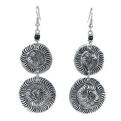 Stamped Recycled Cooking Pot 'Double Disk' Earrings Handmade and Fair Trade
