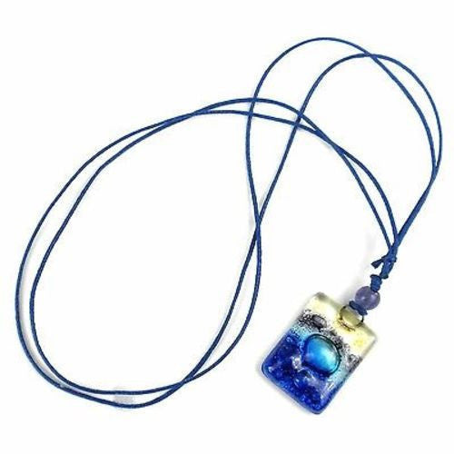 Sand and Sea Fused Glass Pendant Necklace Handmade and Fair Trade