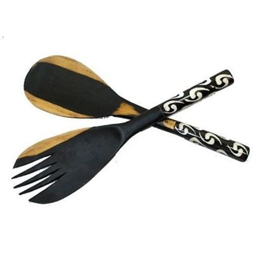 Ebony Wood Salad Serving Set Handmade and Fair Trade