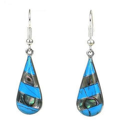 Turquoise and Abalone Stripes Alpaca Silver Earrings Handmade and Fair Trade