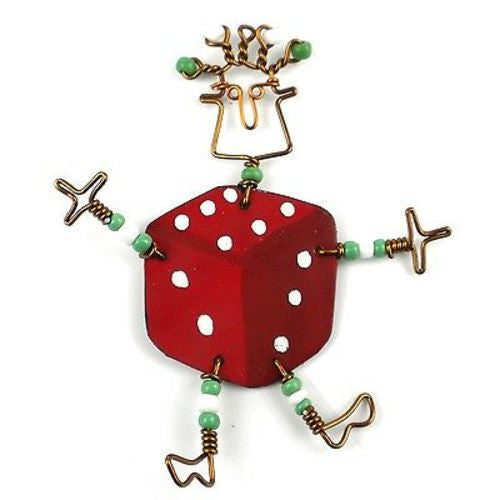 Dancing Girl Lucky Dice Pin Handmade and Fair Trade