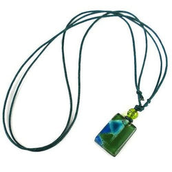 Green Zig-Zag Small Fused Glass Pendant Necklace Handmade and Fair Trade