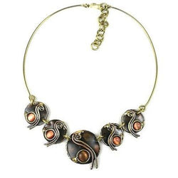 Peach Tiger Eye Swirl Brass Necklace Handmade and Fair Trade