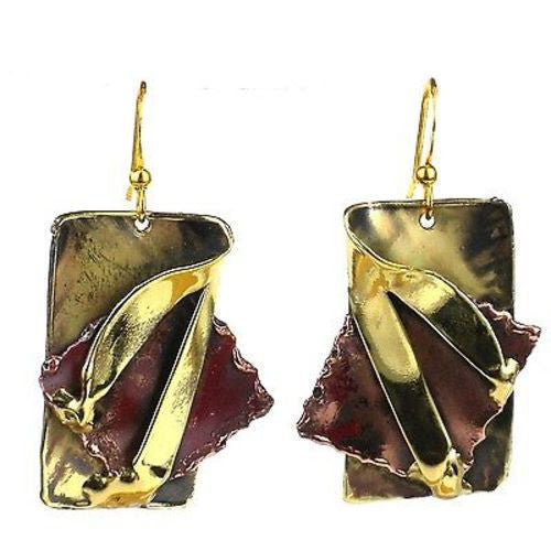 Layered Leaf Copper and Brass Earrings Handmade and Fair Trade