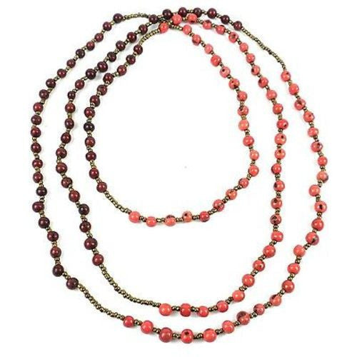 Colorblock Rope Necklace - Burgundy and Coral Handmade and Fair Trade
