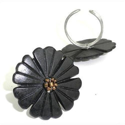 Nouveau Flower Bone Ring in Black Handmade and Fair Trade