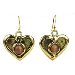 Peach Tiger Eye Heart Earrings Handmade and Fair Trade