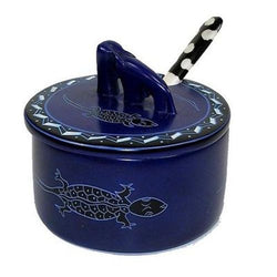 Soapstone Sugar Bowl with Bone Spoon - Blue Handmade and Fair Trade
