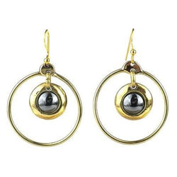Encircled Hematite Brass Earrings Handmade and Fair Trade