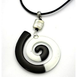 Giant Finite Swirl Glass Pendant Necklace Black White Handmade and Fair Trade