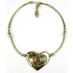 Peach Tiger Eye Brass Heart Necklace Handmade and Fair Trade