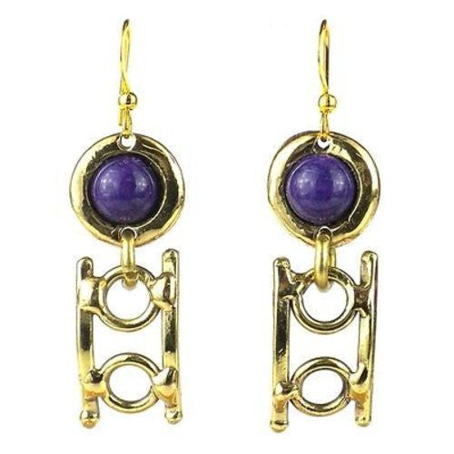 Purple Stone Playground Brass Earrings Handmade and Fair Trade