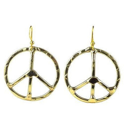 Hammered Brass Peace Sign Earrings Handmade and Fair Trade