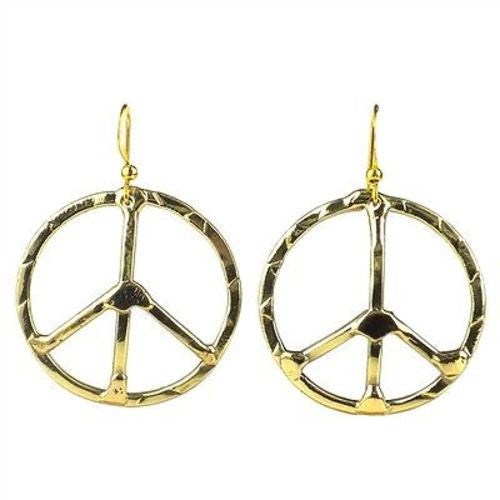 Hammered Brass Peace Sign Earrings Handmade and Fair Trade