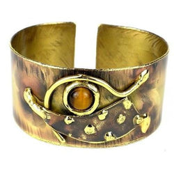 Tucked Tiger Eye Brass Cuff Handmade and Fair Trade