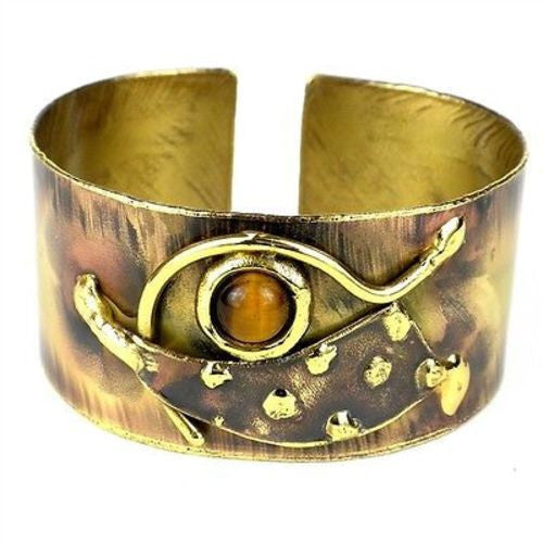 Tucked Tiger Eye Brass Cuff Handmade and Fair Trade