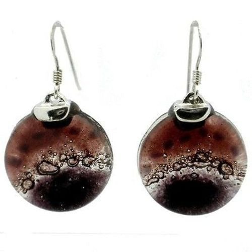 Ripe Plum Fused Glass Earrings with Sterling Silver Handmade and Fair Trade