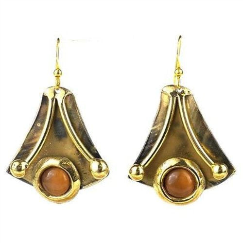 Reborn Peach Tiger Eye Brass Earrings Handmade and Fair Trade