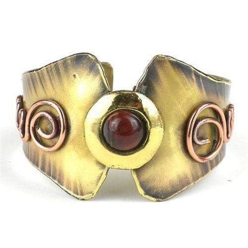 Red Tiger Eye Brass and Copper Cuff Handmade and Fair Trade