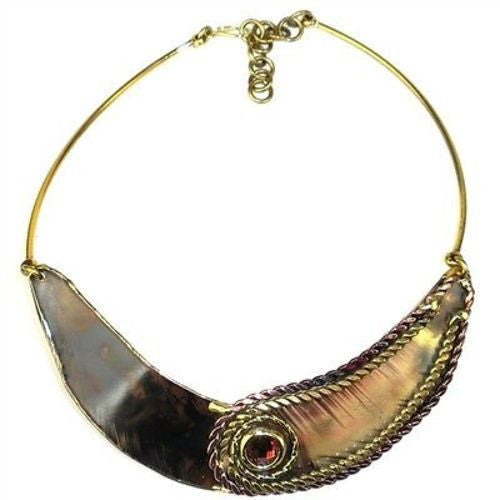 Rope and Rose Stone Brass Necklace Handmade and Fair Trade