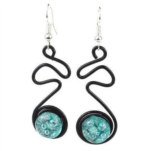 Enameled Wire and Aqua Glass Bead 