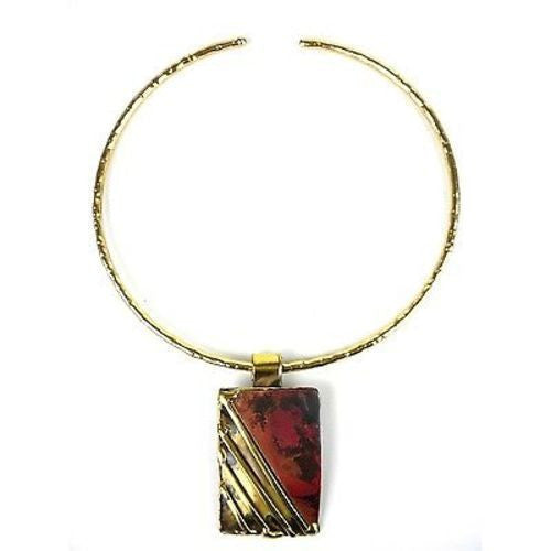 Lines Drawn Brass and Copper Pendant Necklace Handmade and Fair Trade