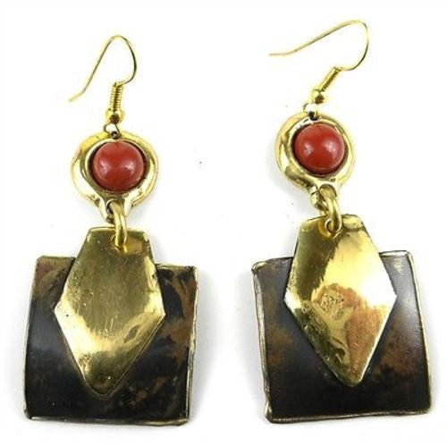 Red Jasper Brass Earrings Handmade and Fair Trade