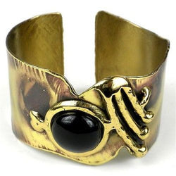 Onyx on Wing Brass Bangle Handmade and Fair Trade