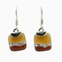 Caramel Mini Glass Square Earrings with Sterling Silver Handmade and Fair Trade