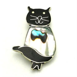 Alpaca Silver Abalone Cat Pin Handmade and Fair Trade