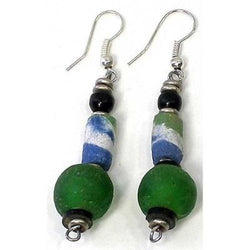 Handcrafted Vintage Green Glass Bead Earrings - Kenya