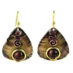 Earthy Red Tiger Eye Guitar Pick Brass Earrings Handmade and Fair Trade