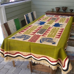 Hand Painted Table Cloth 92 inches by 56 inches Handmade and Fair Trade